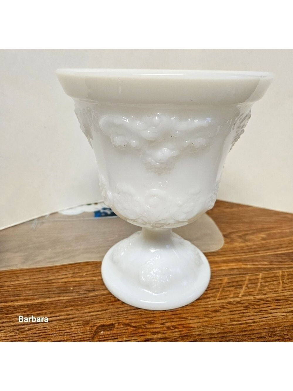 Vintage E. O. Brody Embossed Decorative Milk Glass Pedestal Vase/Candy Vessel